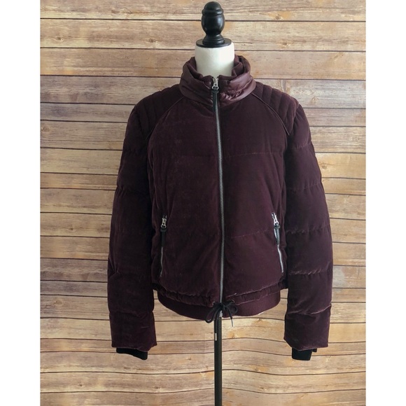 Andrew Marc Burgundy Velvet Puffer Jacket - Picture 1 of 4